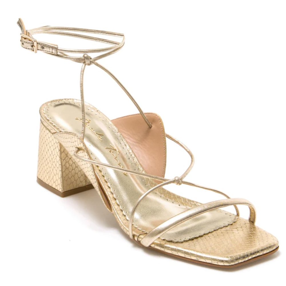 Paula Torres, Marrakesh sandal block heels, Champagne